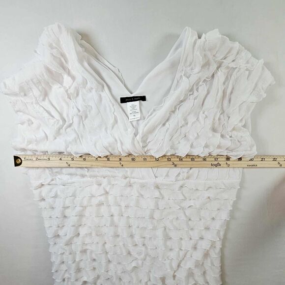 Jennie & Marlis Woman V Neck White Ruffled Sleeveless Top Stretchy XL - Picture 4 of 8